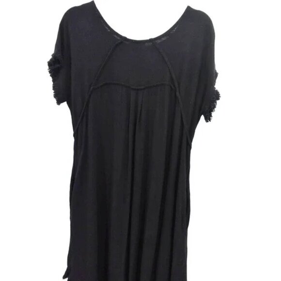 Boho Linen Blend Sun dress High Low Fringe Black with pockets Size Large - Picture 6 of 8